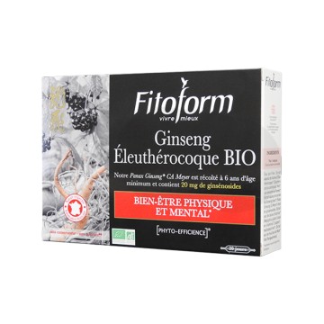 Ginseng Panax + Eleuthérocoque bio - 20 ampoules de 10 ml - Fitoform